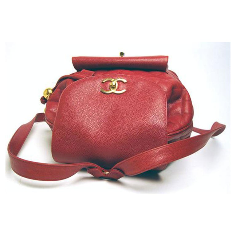 Ultra Rare Chanel 90s Extra Large Jumbo Vintage Red Caviar Leather Backpack  For Sale at 1stDibs