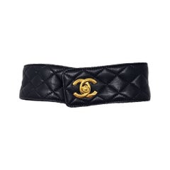 Chanel 1991 Fall/Winter Black Leather Turnlock Choker