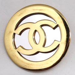 Chanel 1991 Gold Metal and Silver Mirror Oversize CC Earrings