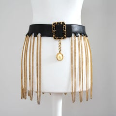 CHANEL 1991 Iconic Black Leather Multi Chain Fringe Belt by Karl Lagerfeld