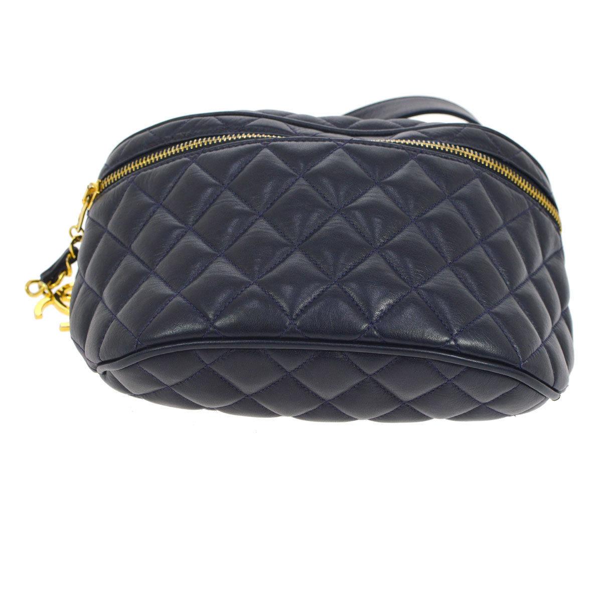 Chanel 1991 Navy Blue Quilted Lambskin Vintage Fanny Pack Waist Belt Bum Bag For Sale 1
