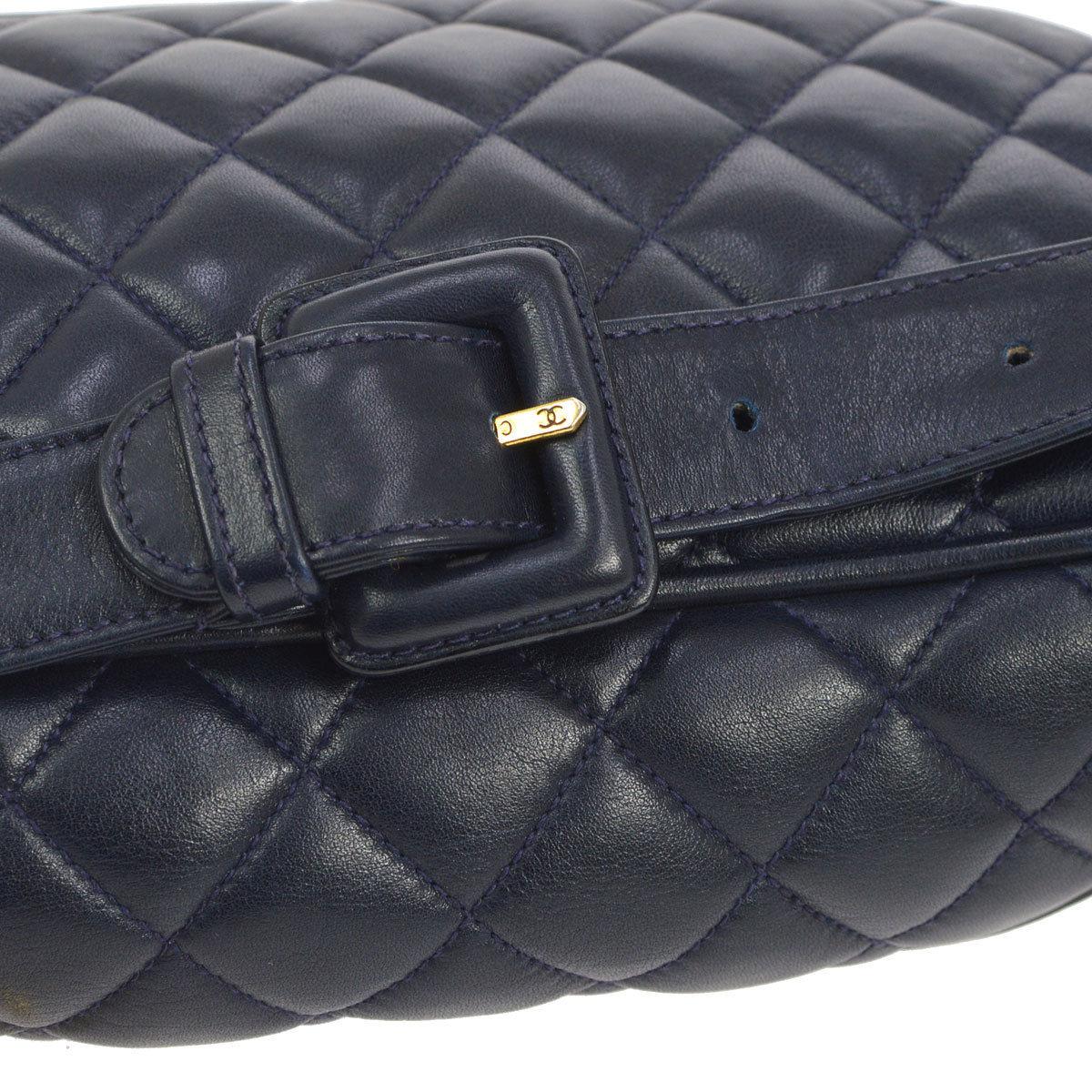 Chanel 1991 Navy Blue Quilted Lambskin Vintage Fanny Pack Waist Belt Bum Bag For Sale 3