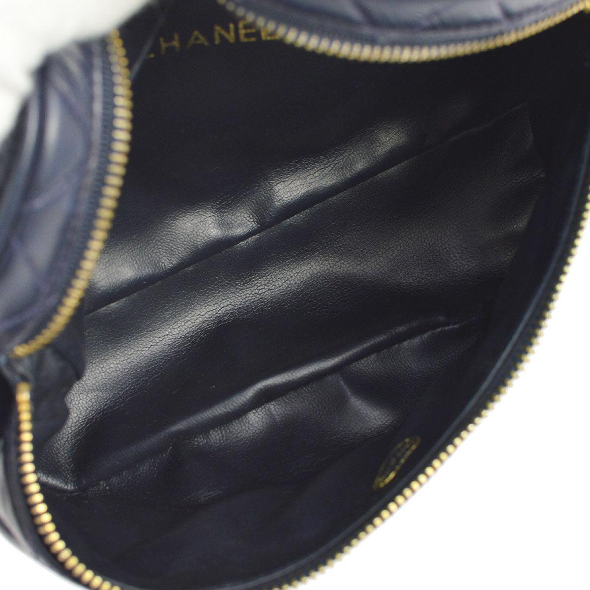 Chanel 1991 Navy Blue Quilted Lambskin Vintage Fanny Pack Waist Belt Bum Bag For Sale 5