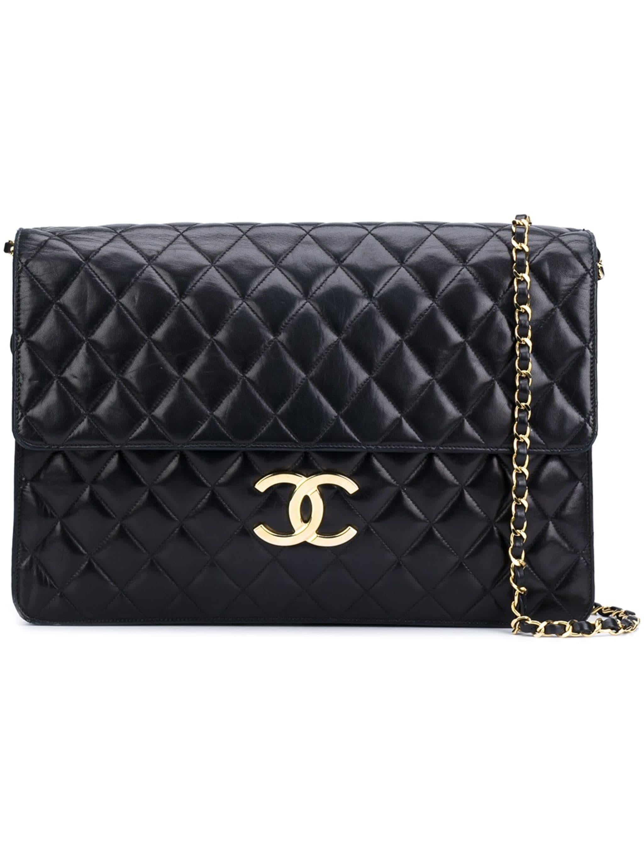 Black Chanel 1991 Quilted Lambskin Vintage Jumbo Maxi Flap Bag For Sale