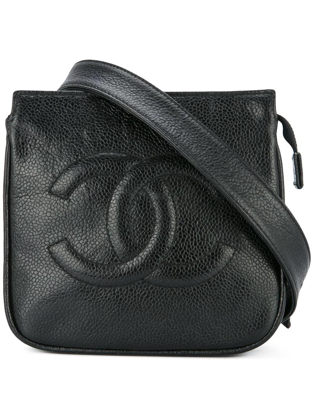Women's Chanel 1991 Rare Vintage Black Caviar CC Stitched Waist Belt Bag Fanny Pack  For Sale