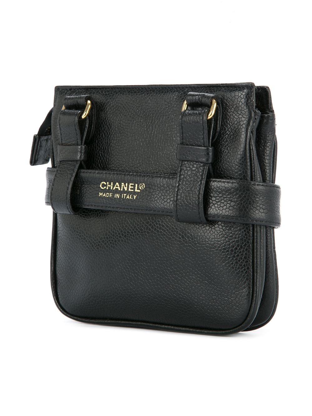 Chanel 1991 Seltene Vintage Schwarz Kaviar CC Stitched Waist Gürteltasche Fanny Pack  im Angebot 1