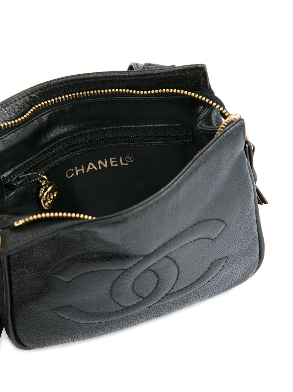 Chanel 1991 Seltene Vintage Schwarz Kaviar CC Stitched Waist Gürteltasche Fanny Pack  im Angebot 2
