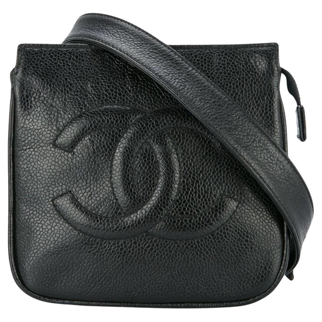 Chanel 1991 Rare Vintage Black Caviar CC Stitched Waist Belt Bag Fanny Pack  For Sale