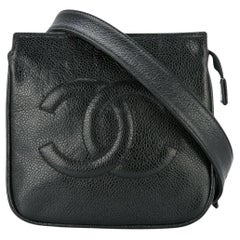 Chanel 1991 Rare Vintage Black Caviar CC Stitched Waist Belt Bag Fanny Pack 