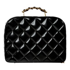 Chanel 1991 Rare Vintage Black Quilted Patent Vanity Shoulder Crossbody Bag