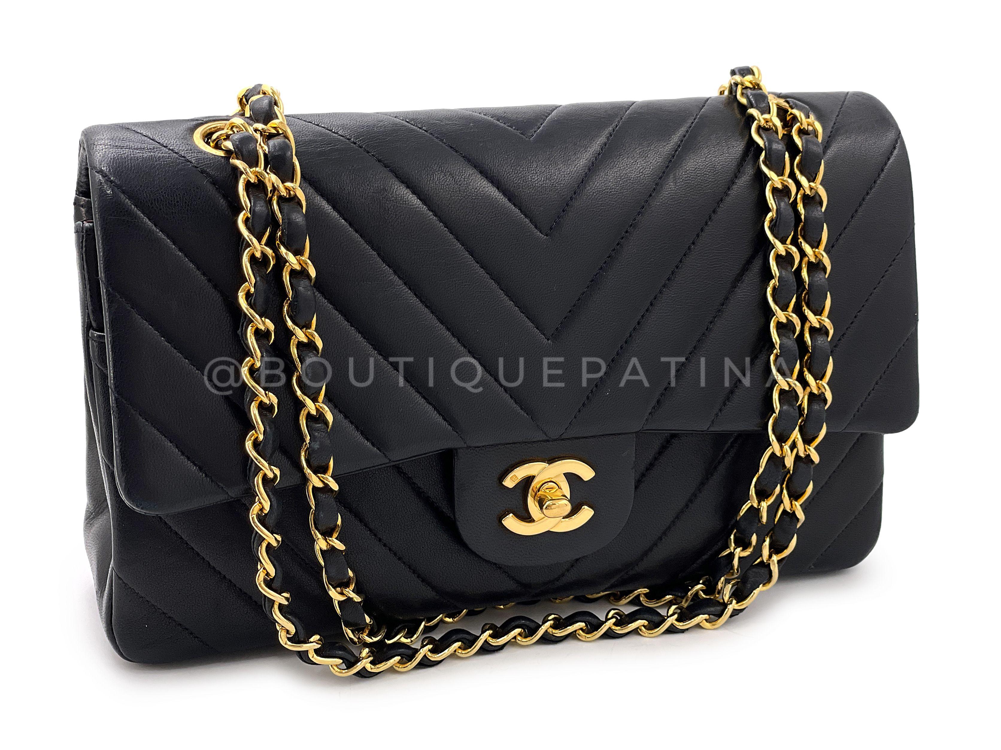 Store item: 67013
We search far and wide for early-90s vintage chevron classics in great condition. We love the thick, buttery lambskin and 24k gold plated hardware and supreme, sturdy structure.

The iconic holy grail bag is the Chanel Classic