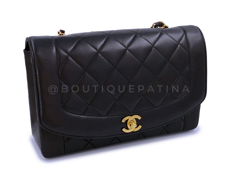 Chanel 1991 Vintage Black Classic Medium Diana Flap Bag 24k GHW Lambskin  64780 For Sale at 1stDibs