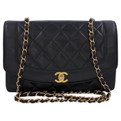 Chanel 1991 Vintage Black Classic Medium Diana Flap Bag 24k GHW Lambskin 64780