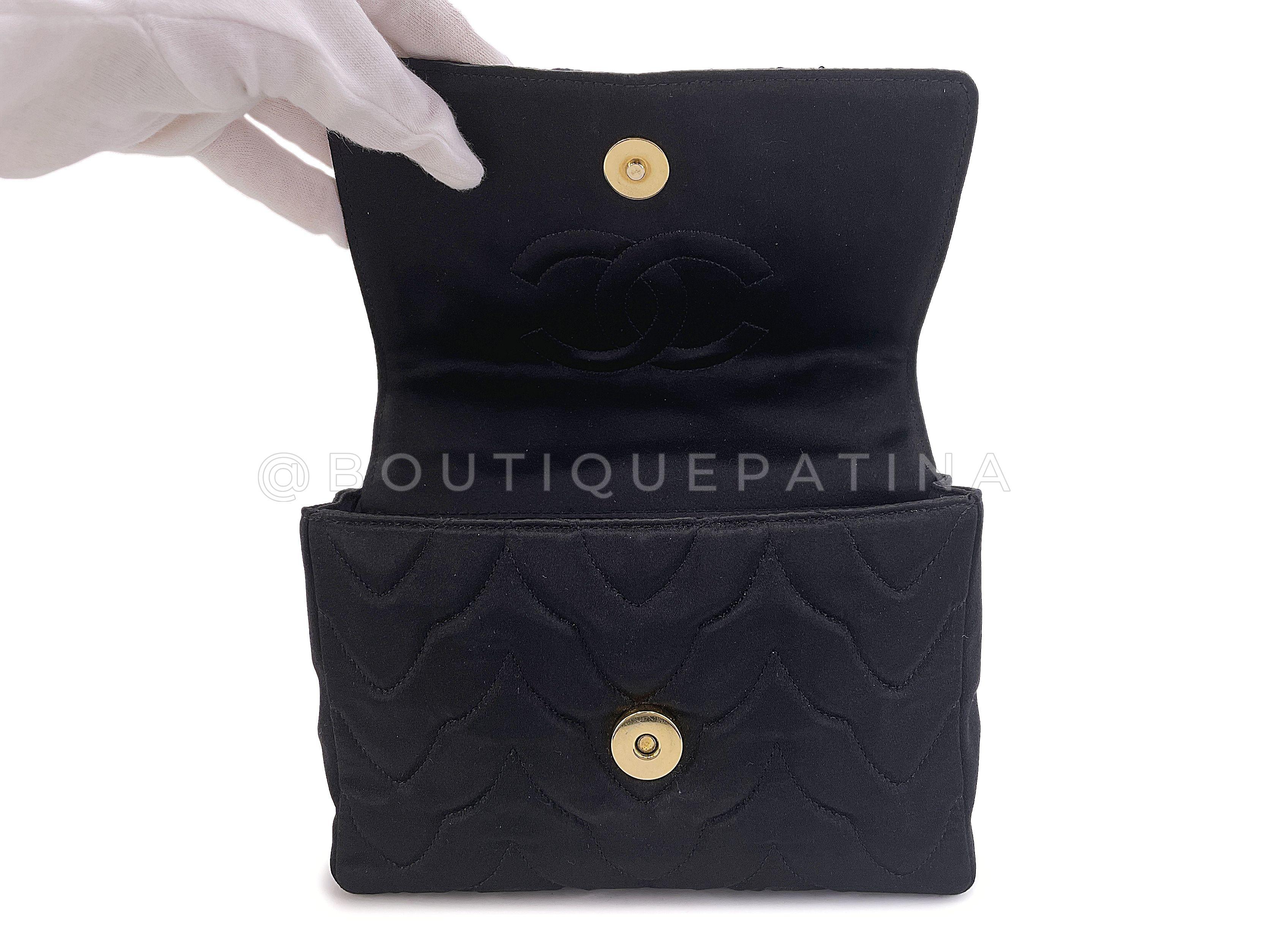 Chanel 1991 Vintage Black Quilted Satin Jeweled Gripoix Flap Bag GHW 67830 For Sale 5