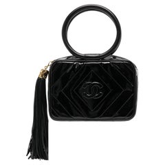 Chanel 1991 Vintage Circle Top Handle Tassel Chevron Camera Tote