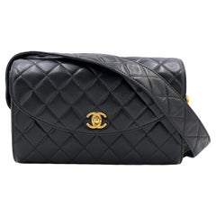 Chanel 1991 Vintage Classic Flap Rare Quilted Black Lambskin Shoulder Bag