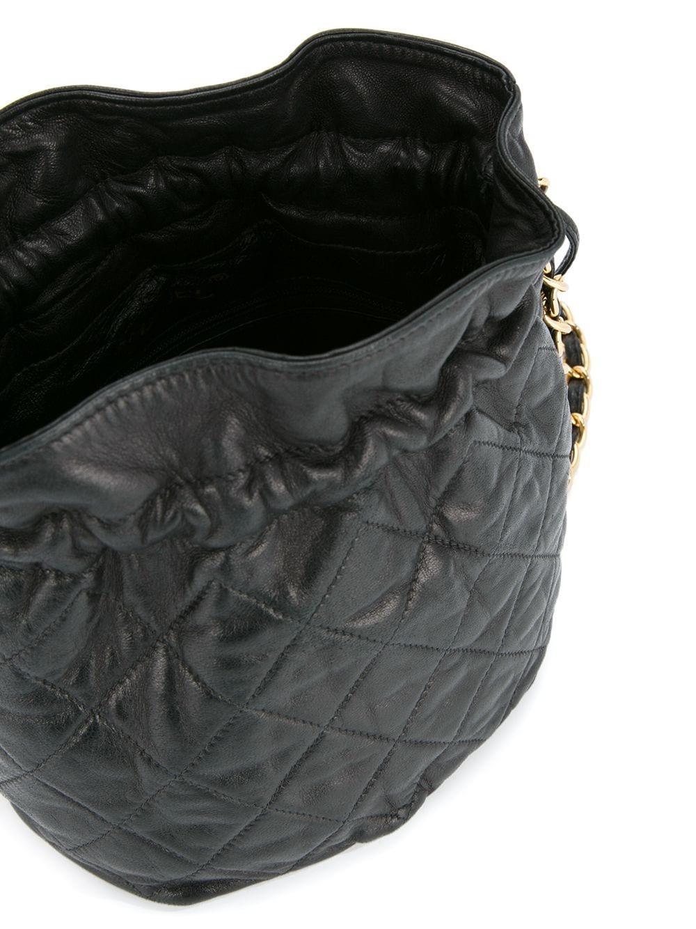 Chanel 1991 Vintage Drawstring Black Lambskin Mini Bucket Crossbody Shoulder Bag For Sale 1