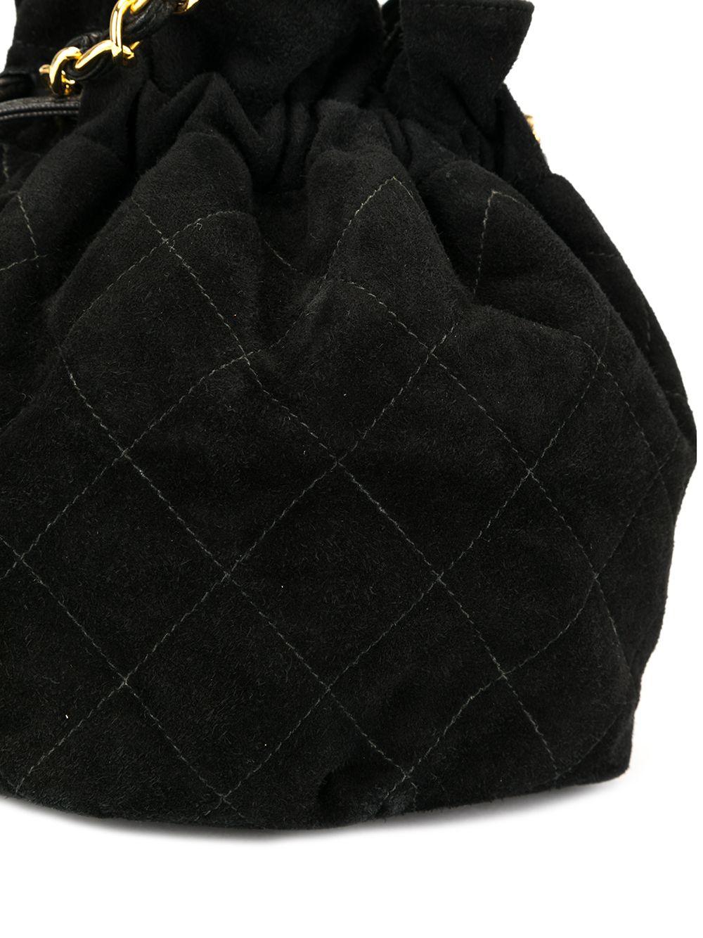 Chanel 1991 Vintage Drawstring Suede Mini Bucket Crossbody Shoulder Bag For Sale 1