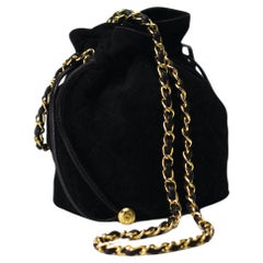 Chanel 1991 Vintage Drawstring Suede Mini Bucket Crossbody Shoulder Bag
