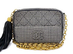 Chanel 1991 Vintage Mini Houndstooth Camera Bag 24k GHW Black White 68256
