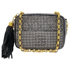 Chanel 1991 Vintage Mini Houndstooth Camera Bag 24k GHW Black White 68256