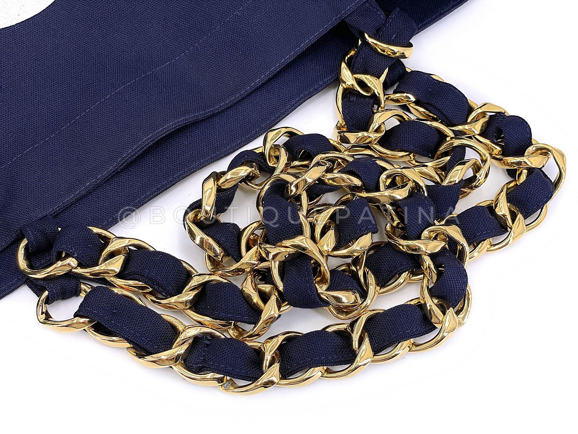 Chanel 1991 Vintage Navy Printed Canvas Chunky Chain Tote Bag 24k GHW 68495 5