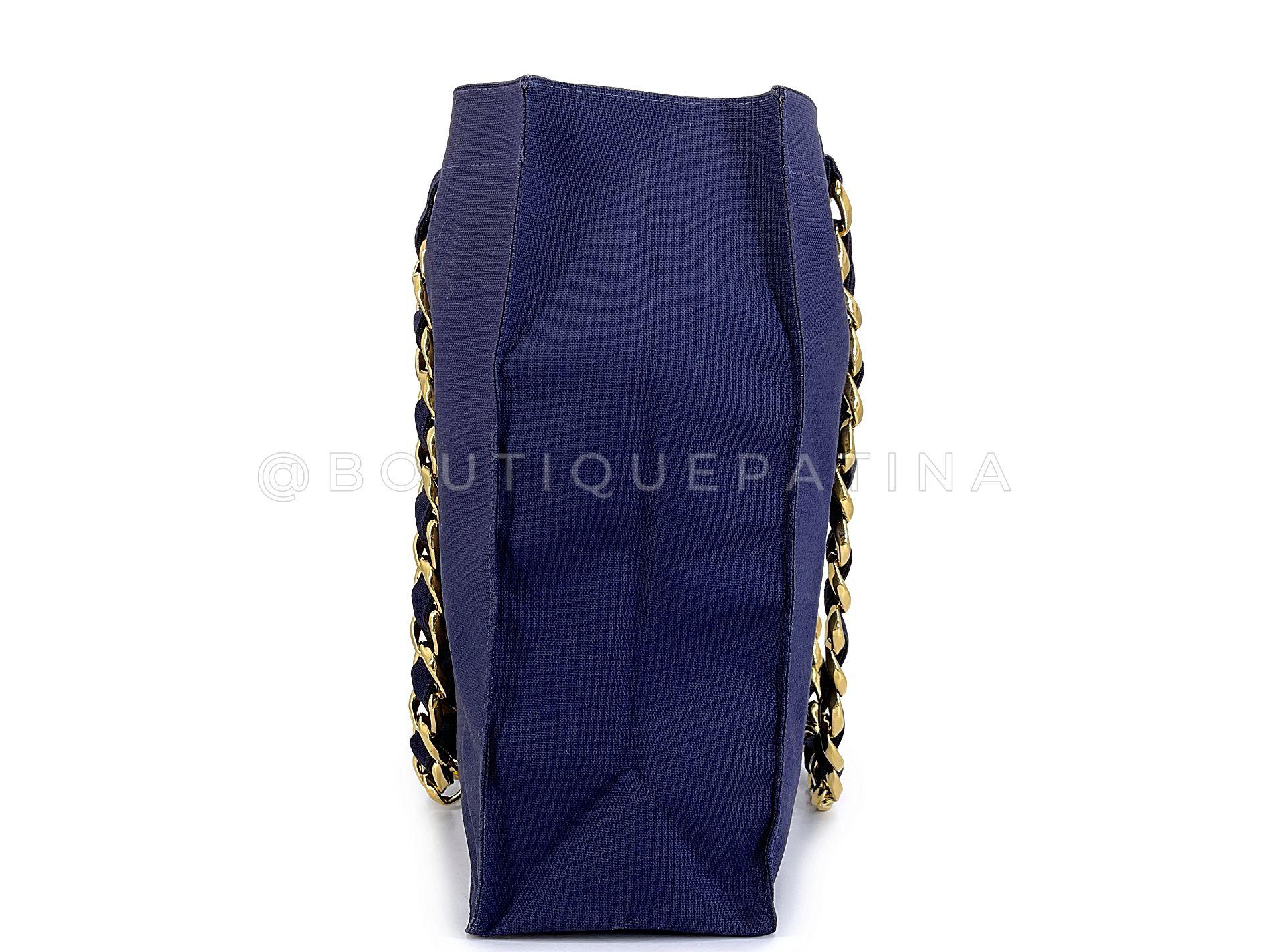 Women's Chanel 1991 Vintage Navy Printed Canvas Chunky Chain Tote Bag 24k GHW 68495