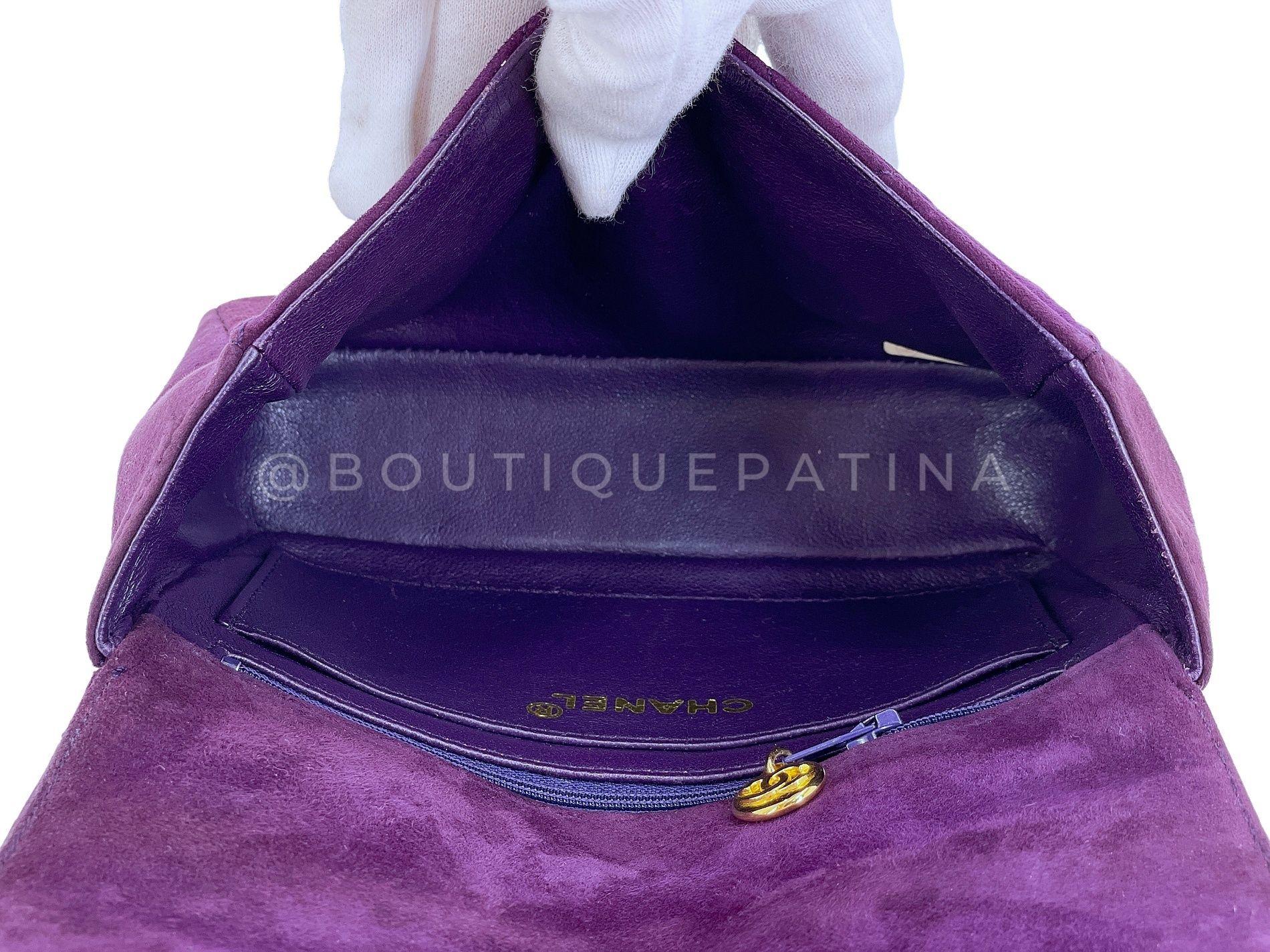 Chanel 1991 Vintage Purple Quilted Suede Jeweled Gripoix Flap Bag 24k GHW 68151 For Sale 5