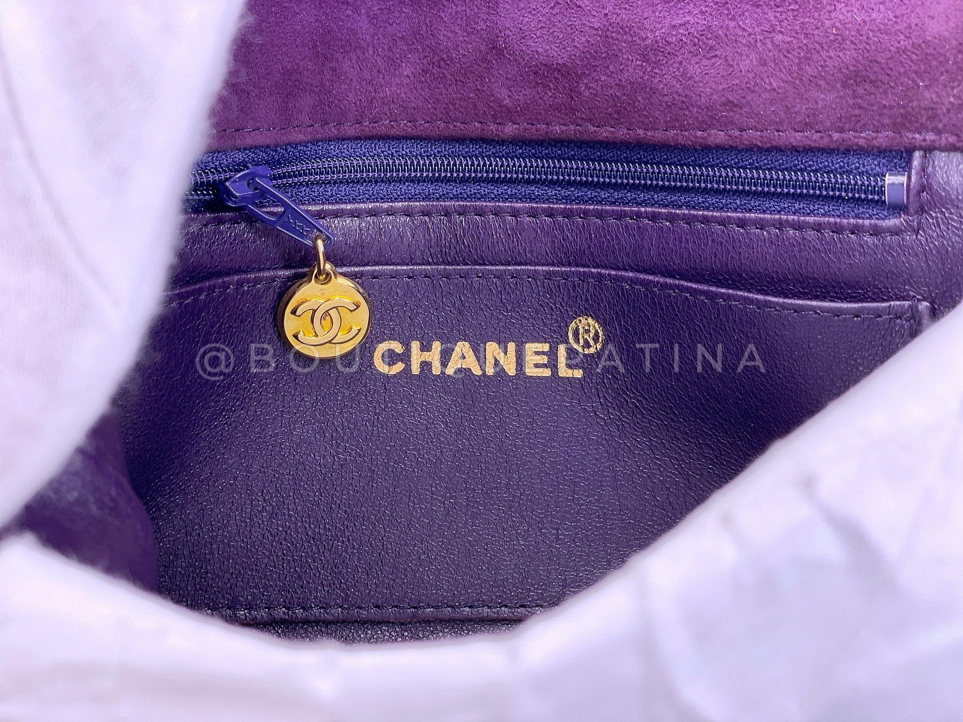 Chanel 1991 Vintage Purple Quilted Suede Jeweled Gripoix Flap Bag 24k GHW 68151 For Sale 6