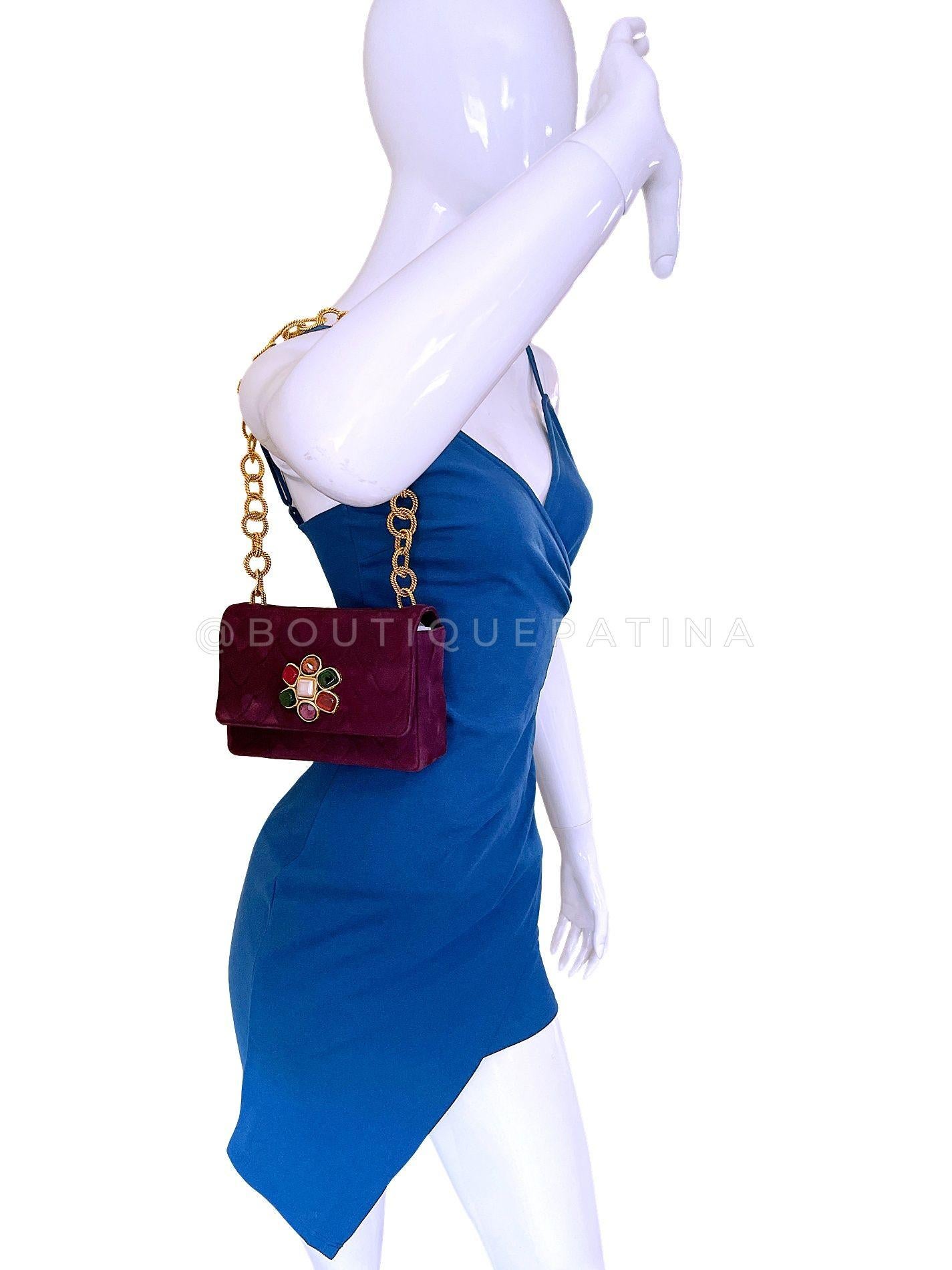 Chanel 1991 Vintage Purple Quilted Suede Jeweled Gripoix Flap Bag 24k GHW 68151 For Sale 10
