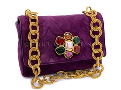 Chanel 1991 Vintage Purple Quilted Suede Jeweled Gripoix Flap Bag 24k GHW 68151