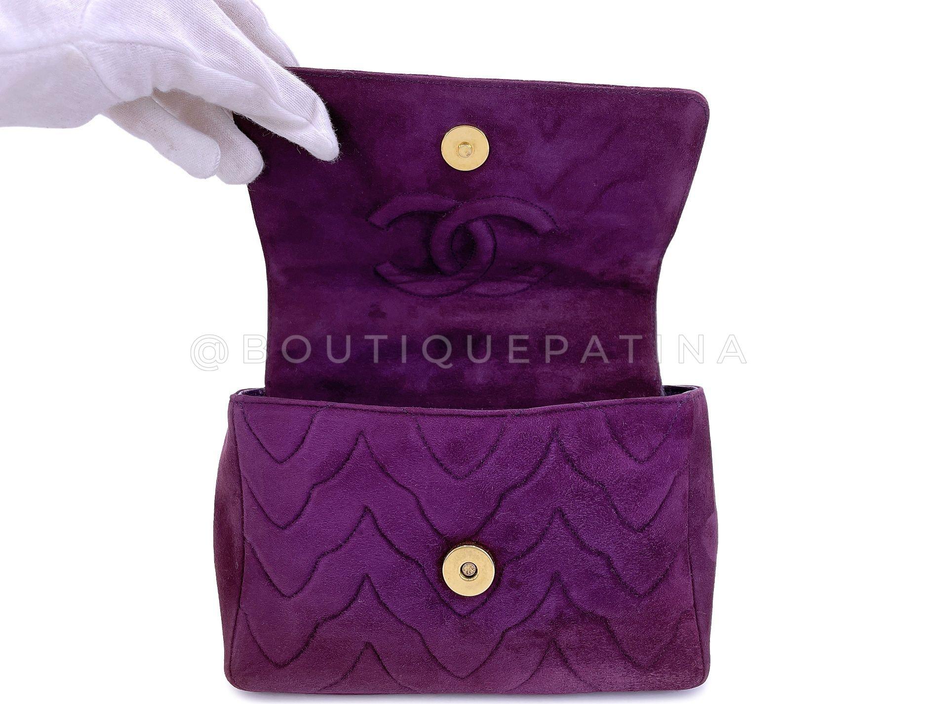 Chanel 1991 Vintage Purple Quilted Suede Jeweled Gripoix Flap Bag 24k GHW 68151 For Sale 4