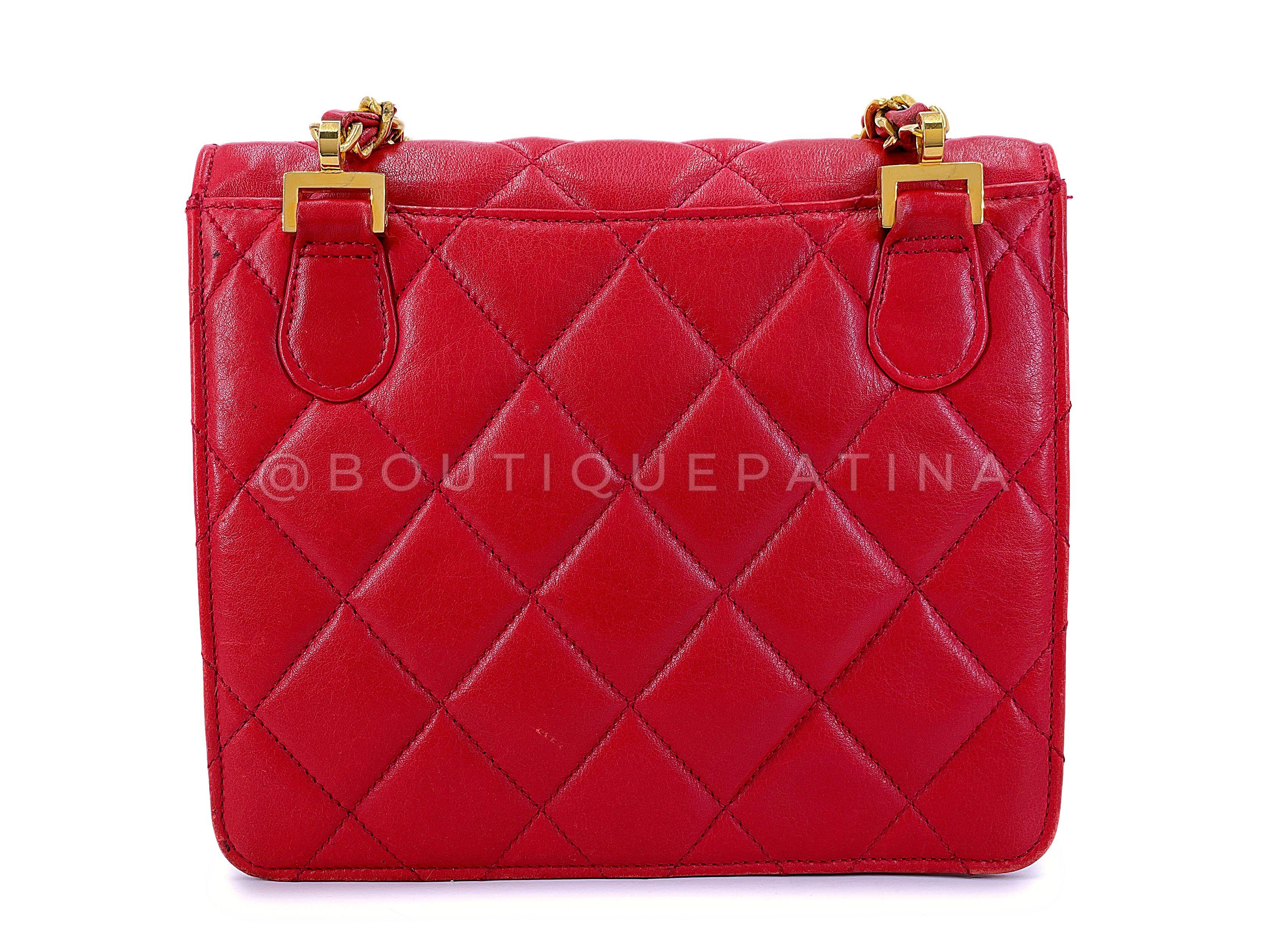 Chanel 1991 Vintage Red Encircled CC Mini Flap Bag 24k GHW 67768 1