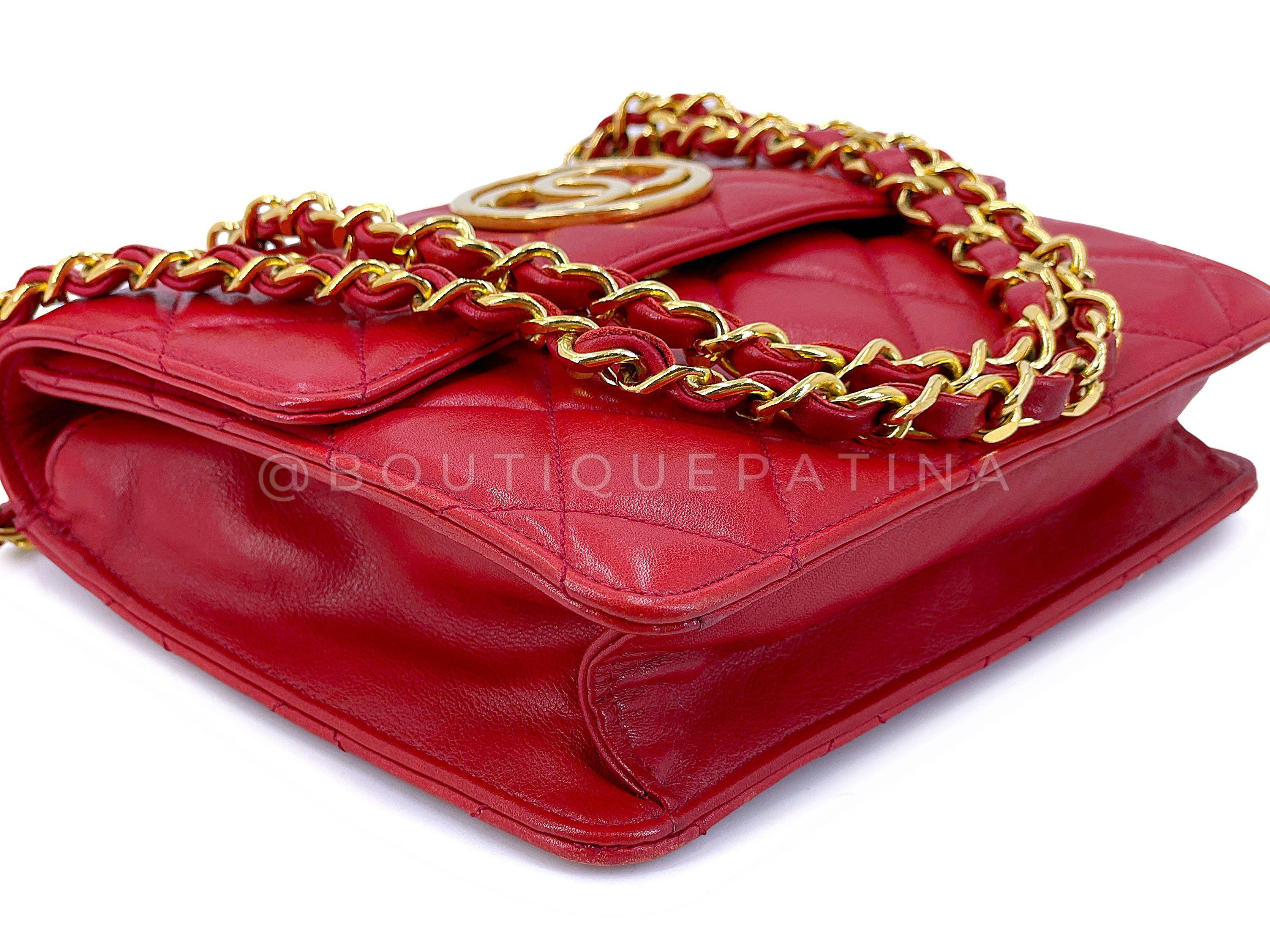 Chanel 1991 Vintage Red Encircled CC Mini Flap Bag 24k GHW 67768 3