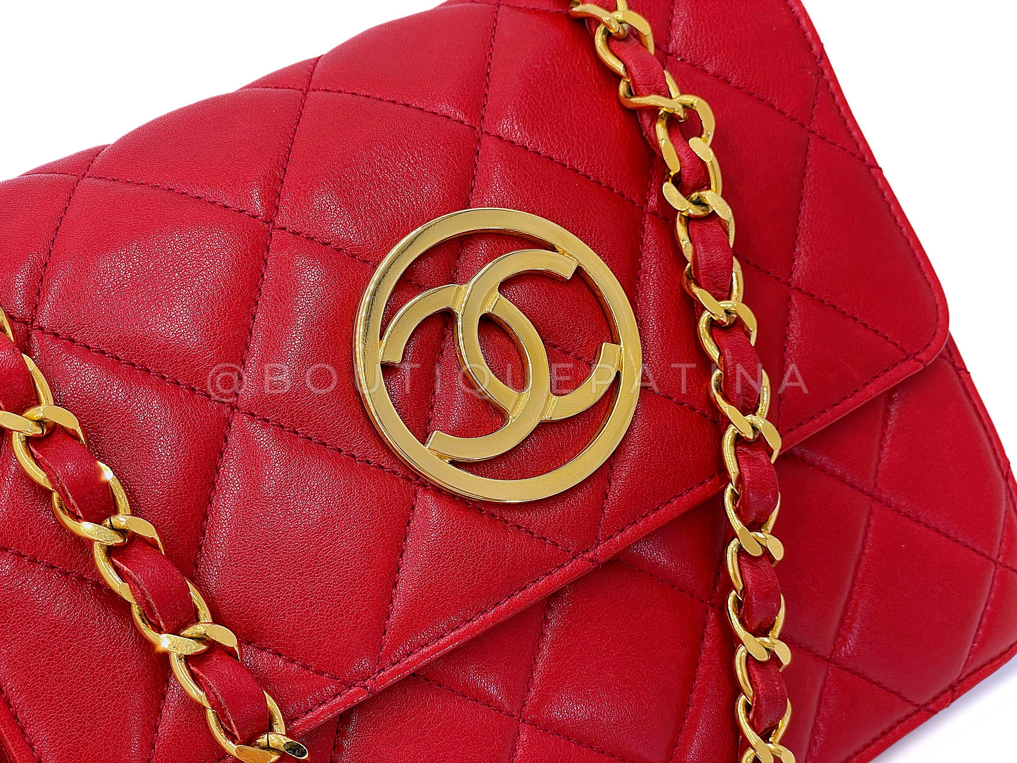 Chanel 1991 Vintage Red Encircled CC Mini Flap Bag 24k GHW 67768 4