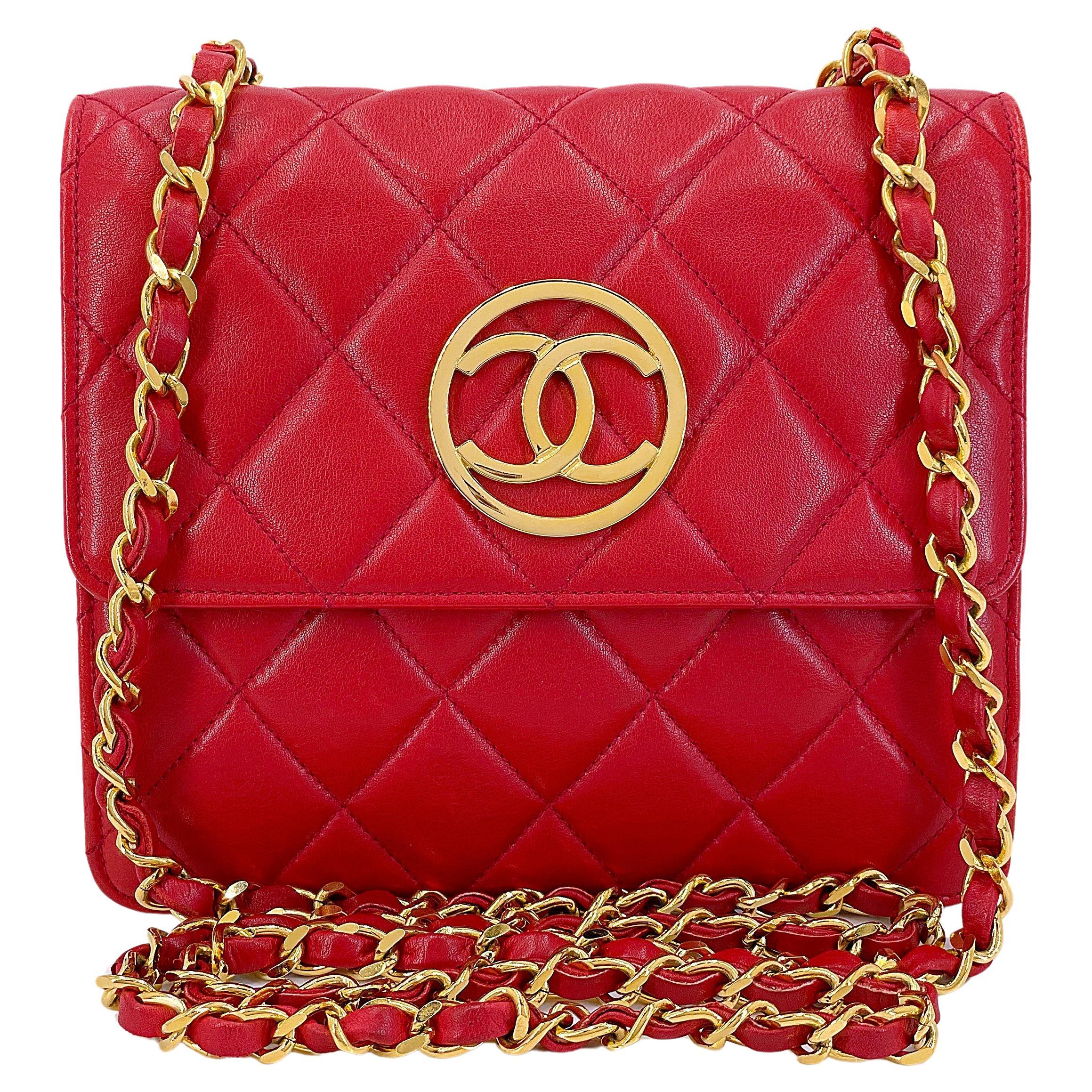 Chanel 1991 Vintage Red Encircled CC Mini Flap Bag 24k GHW 67768