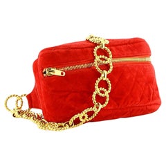 Chanel 1991 Retro Red Velvet Quilted Medallion Fanny Pack Waist Belt Bag Rare