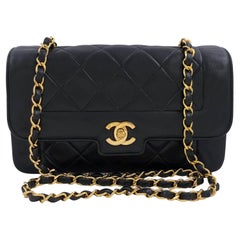 Chanel 1991 Vintage Small Black Geometric Diana Flap Bag Lambskin