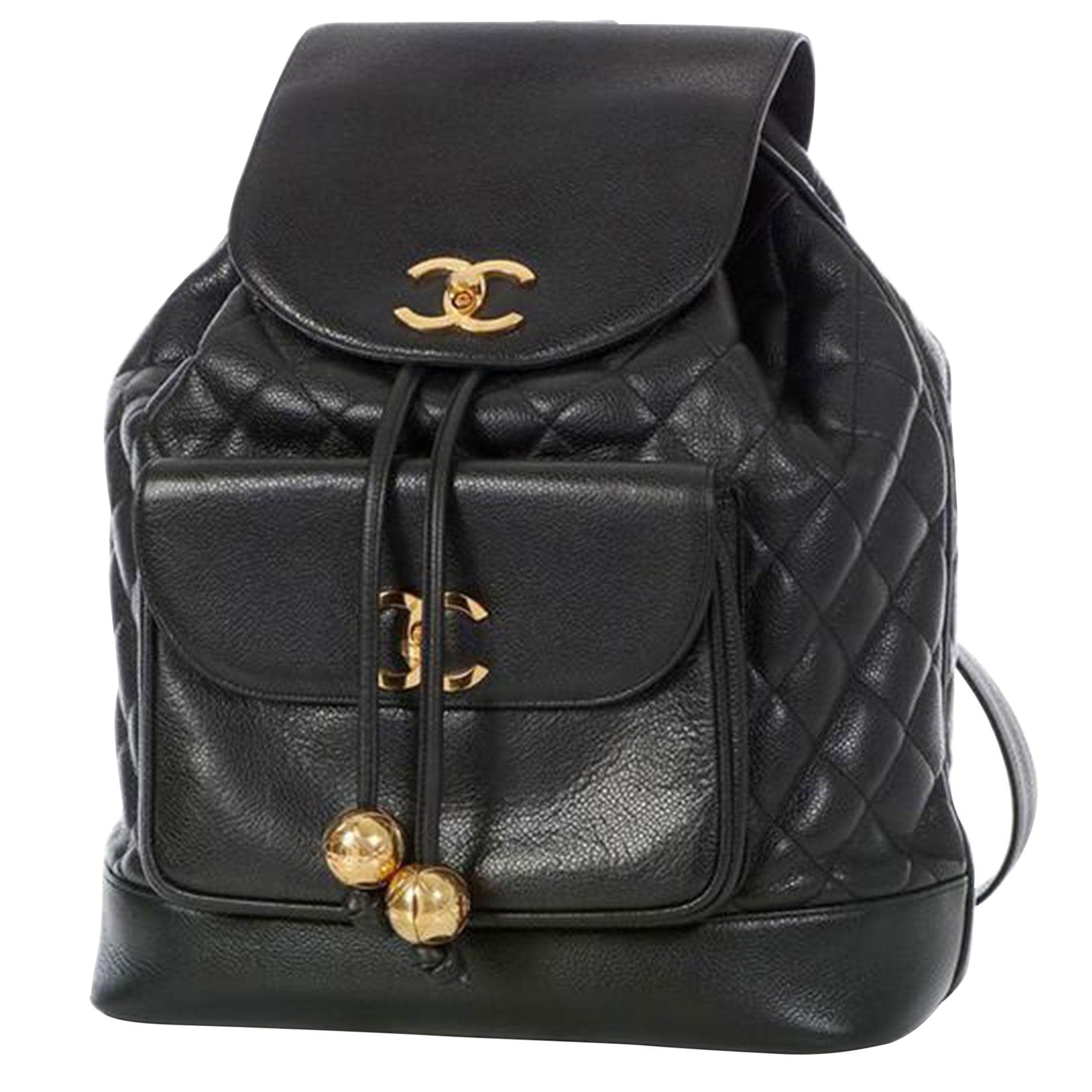 Chanel 1991 Vintage Ultra Rare XL Jumbo Black Caviar Duma Travel Backpack Bag en vente