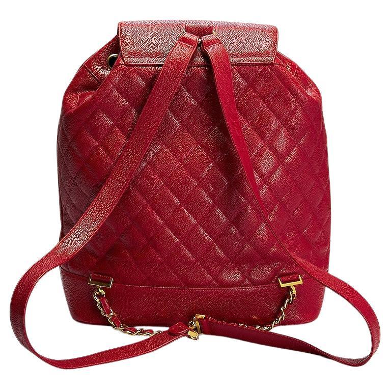 Chanel 1991 Vintage Ultra Rare XL Jumbo Red Caviar Duma Travel Backpack Bag For Sale 5