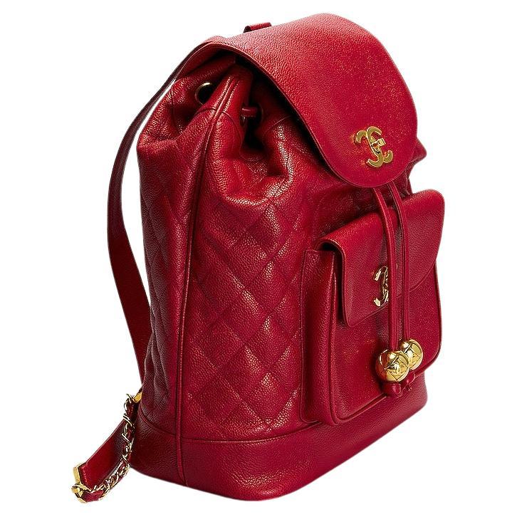 Chanel 1991 Vintage Ultra Rare XL Jumbo Red Caviar Duma Travel Backpack Bag For Sale 6