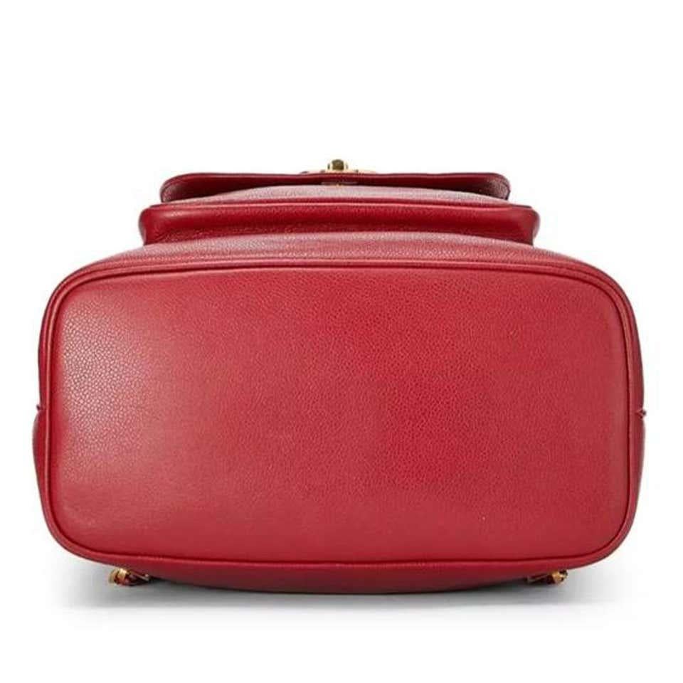 Chanel 1991 Vintage Ultra Rare XL Jumbo Red Caviar Duma Travel Backpack Bag For Sale 8