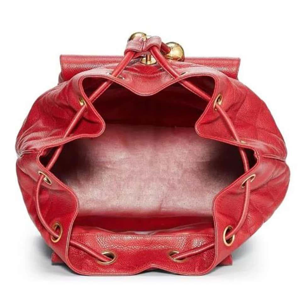 Chanel 1991 Vintage Ultra Rare XL Jumbo Red Caviar Duma Travel Backpack Bag For Sale 9