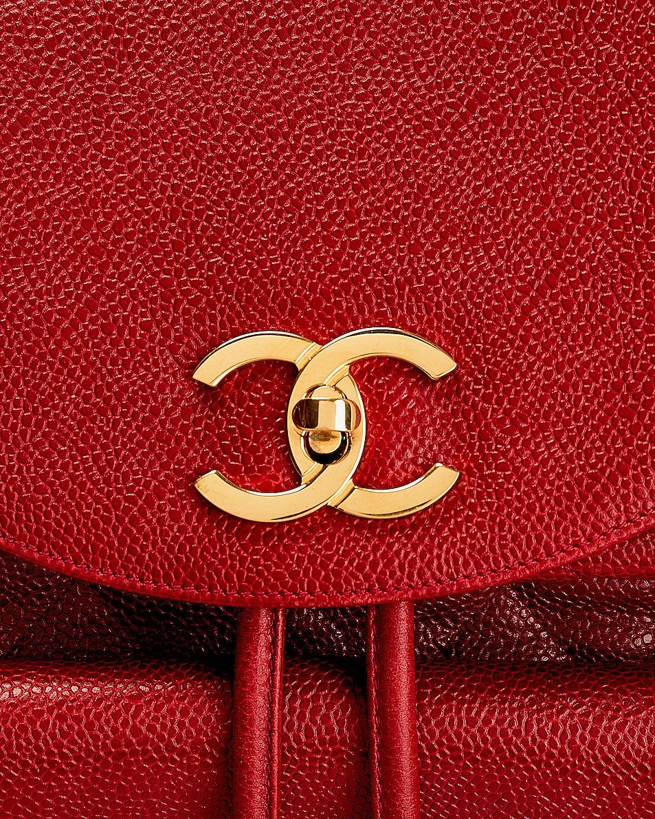 Women's or Men's Chanel 1991 Vintage Ultra Rare XL Jumbo Red Caviar Duma Travel Backpack Bag For Sale