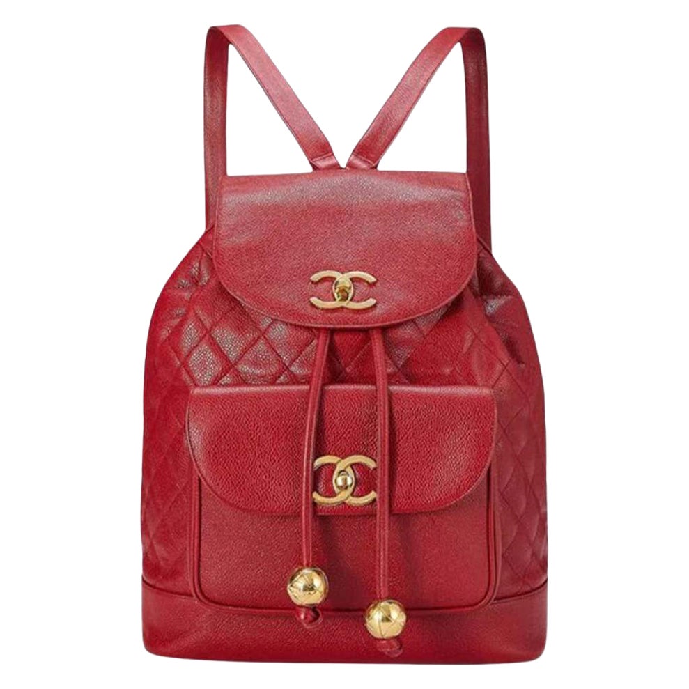 Chanel 1991 Vintage Ultra Raro XL Jumbo Rosso Caviale Duma Borsa Zaino da Viaggio