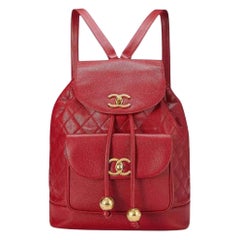 Chanel 1991 Vintage Ultra Raro XL Jumbo Rosso Caviale Duma Borsa Zaino da Viaggio