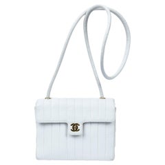 Retro Chanel 1991 White Striated CC Turnlock Flap Bag