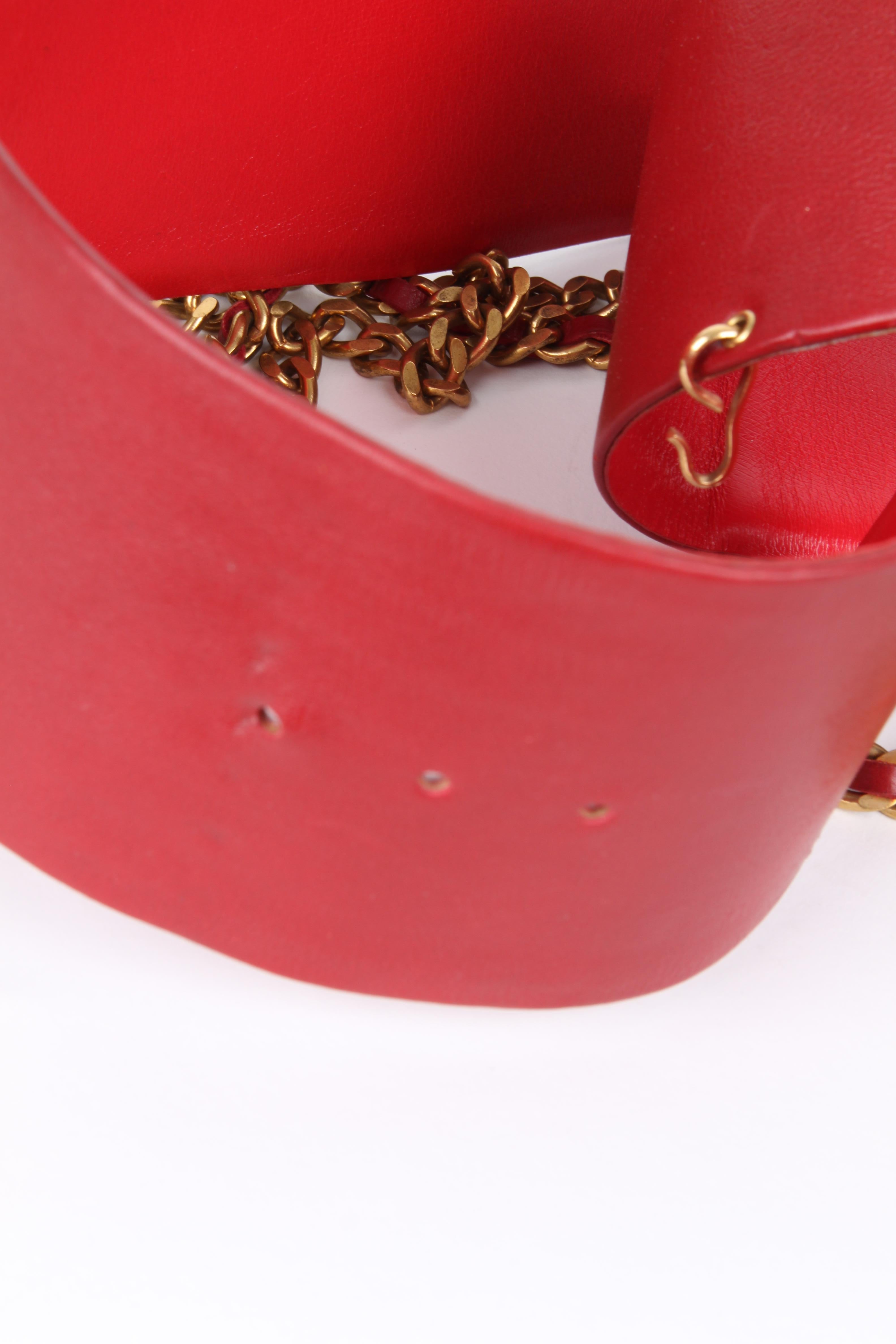 Chanel 1991 Wide Long Chain Medallion Red Leather Belt For Sale 5