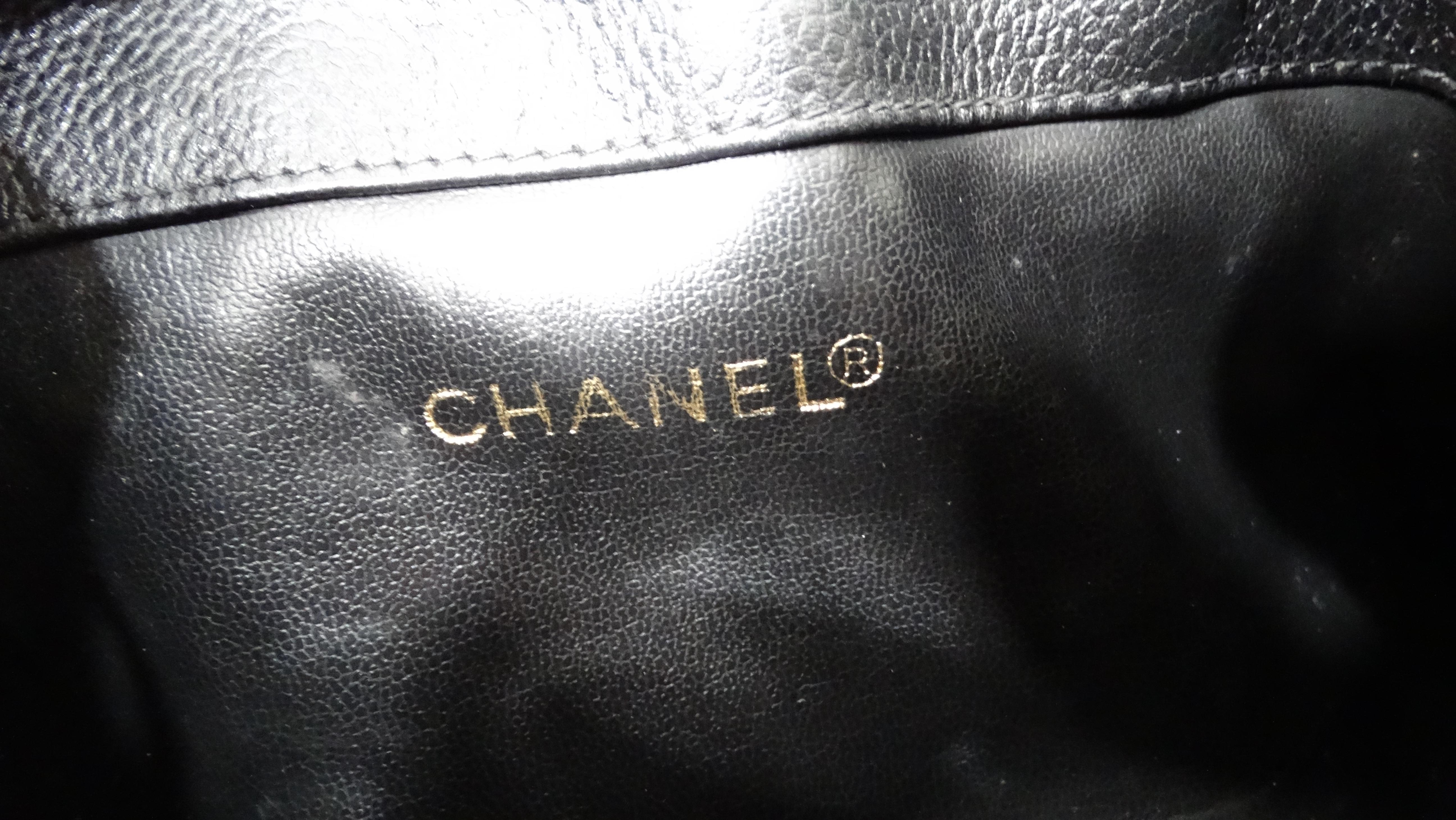 Chanel 1992 Black Caviar Leather Triple Interlocking CC Drawstring Shoulder Bag For Sale 5