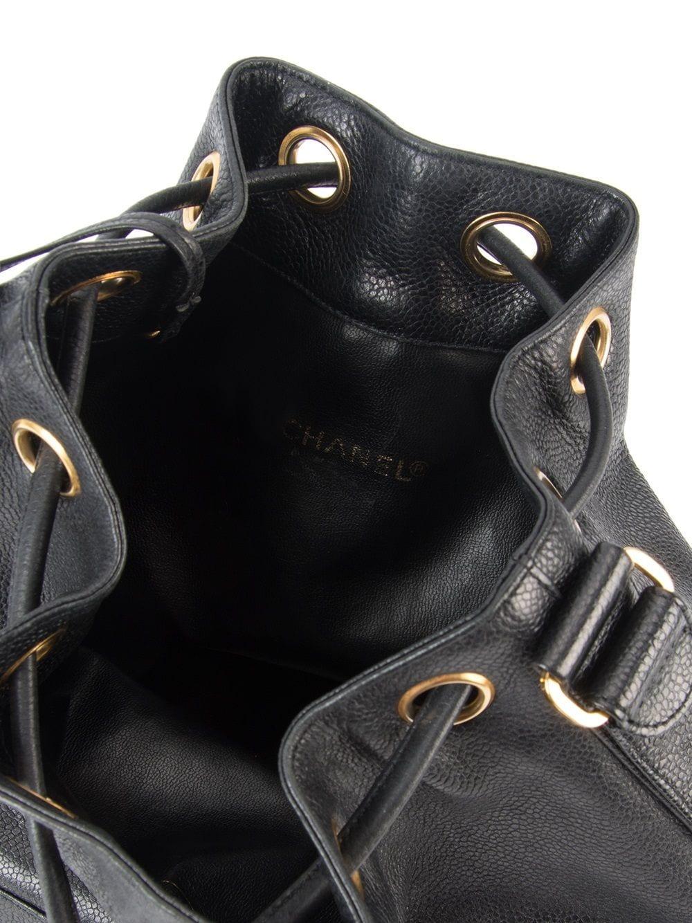 Chanel 1992 Caviar Triple CC Around Plaques Bucket Drawstring Crossbody Bag For Sale 3